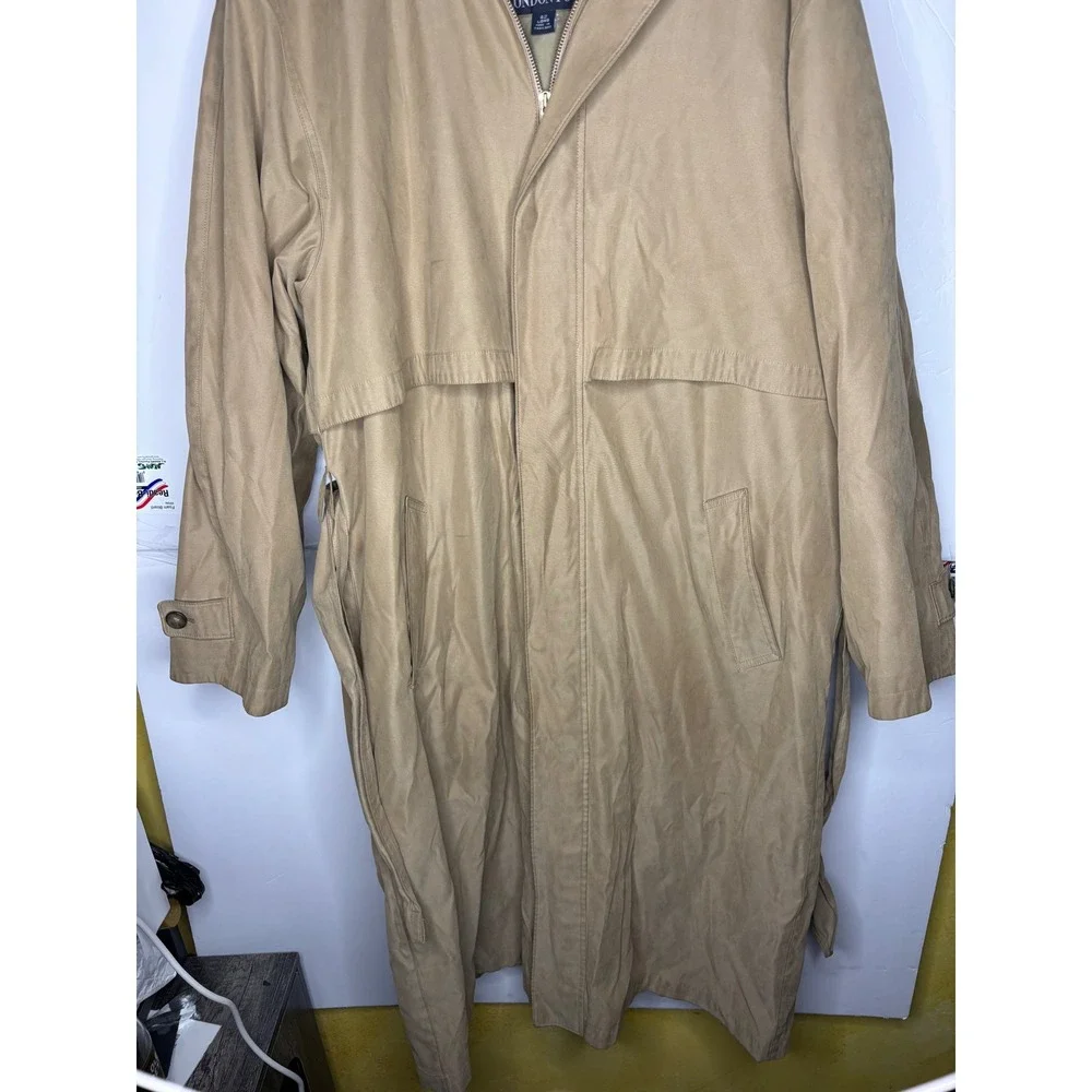 London Fog Mens‎ 42 Long Tan Khaki Trench Coat Belted Removable Liner Overcoat